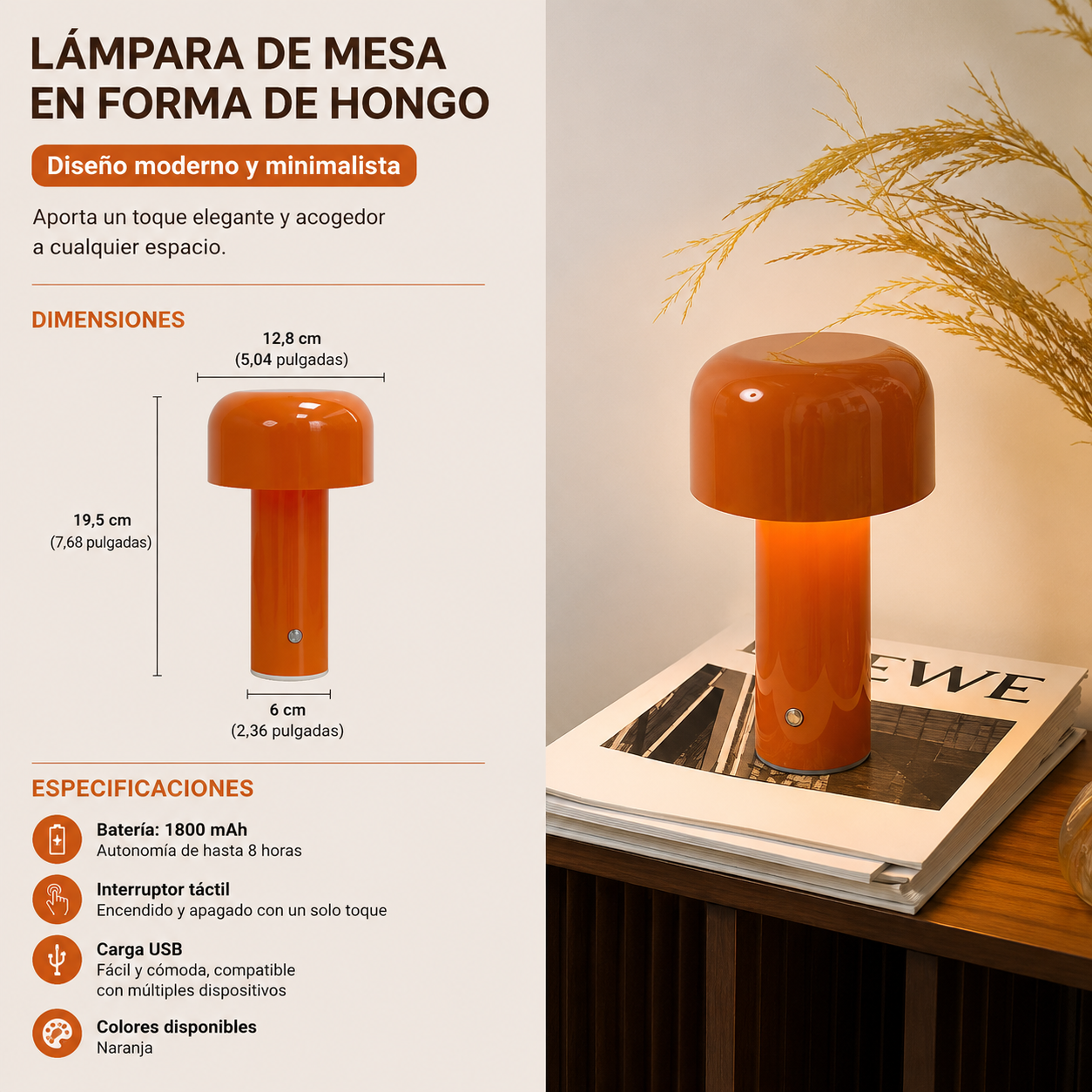 Lámpara LED decorativa con forma de seta vintage